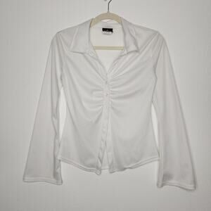 Vintage y2k Anxiety Cafe White Polo Boho Office Fairy Siren Core Medium Blouse